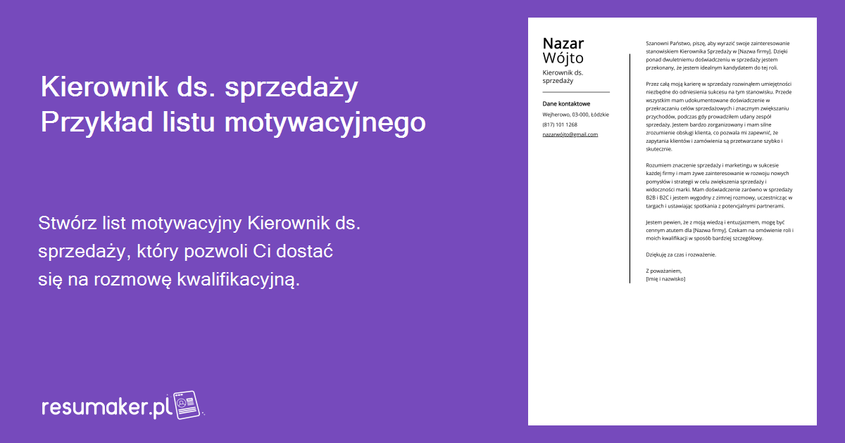 Przyk Ady List W Motywacyjnych Kierownik Ds Sprzeda Y Szablon I Ponad