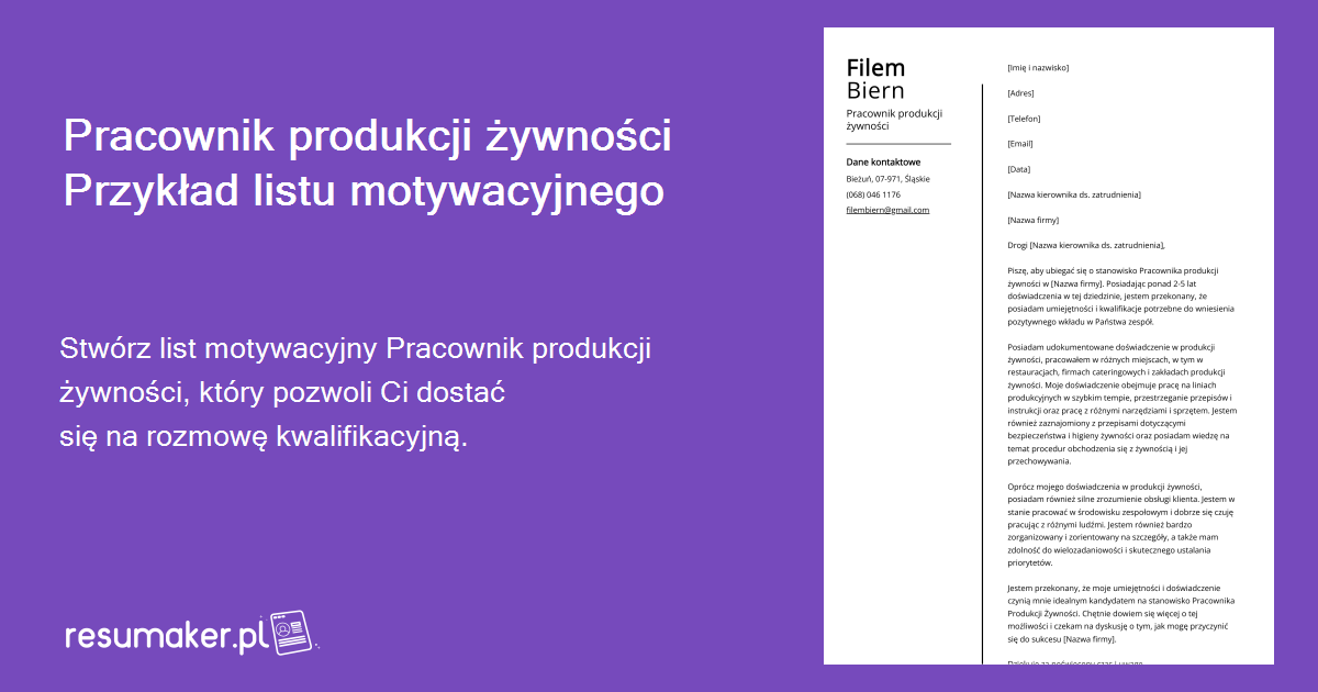 List Motywacyjny Pracownik Produkcji Ywno Ci Przyk Ad I Przewodnik