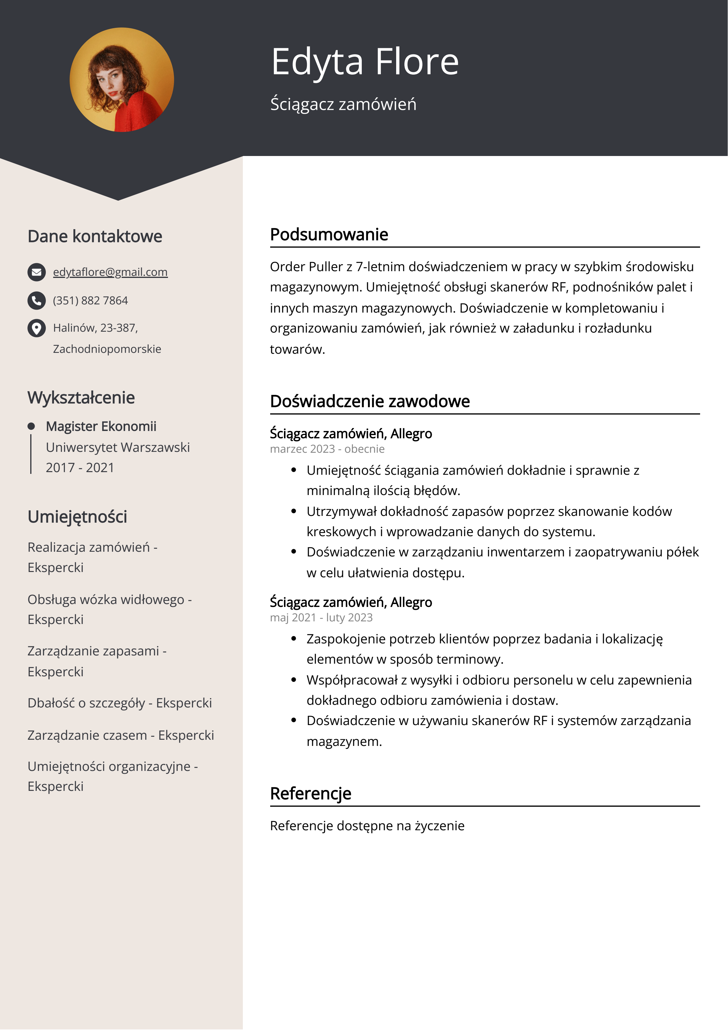 Ściągacz zamówień Przykład CV