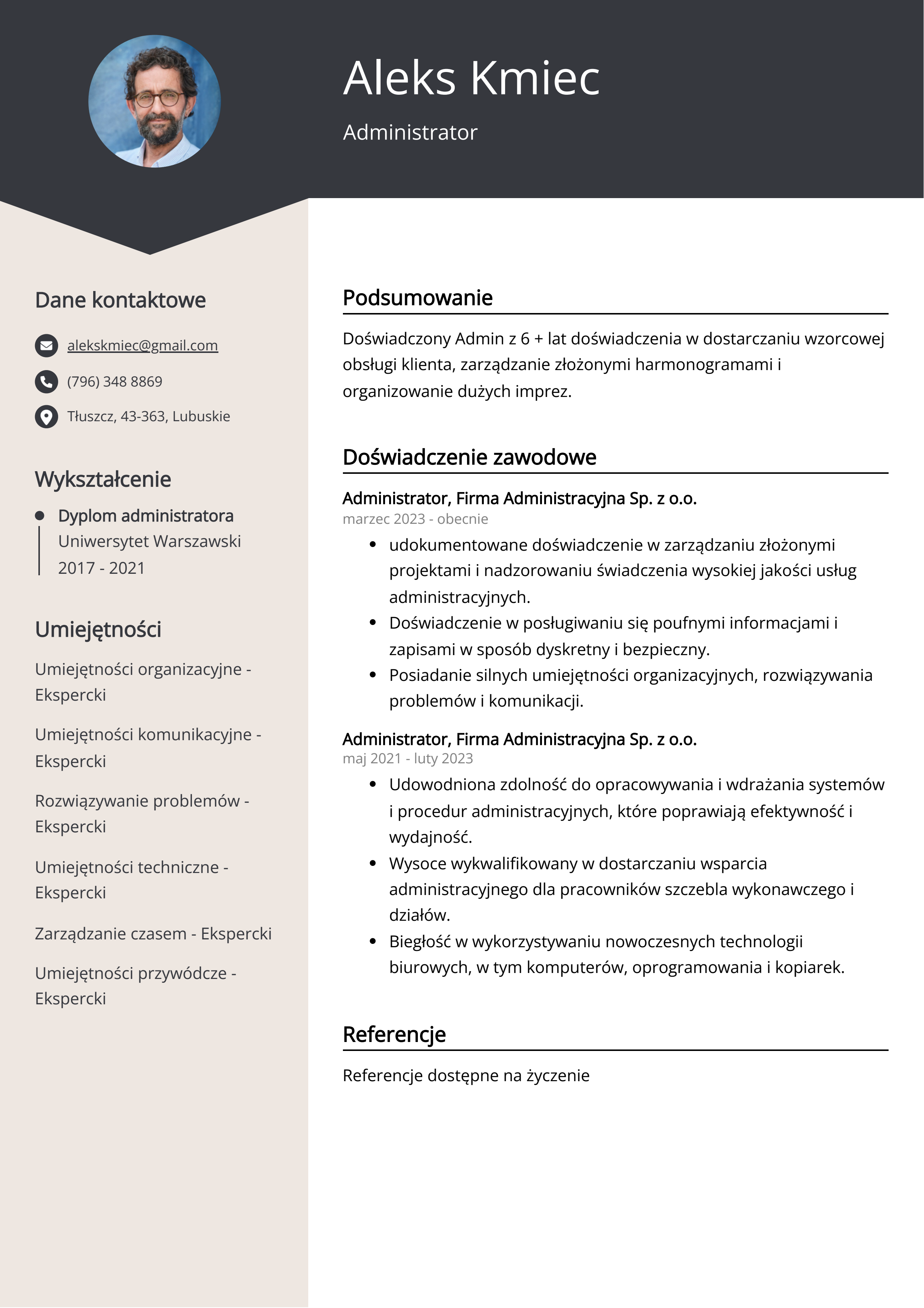 [Przykład CV administratora