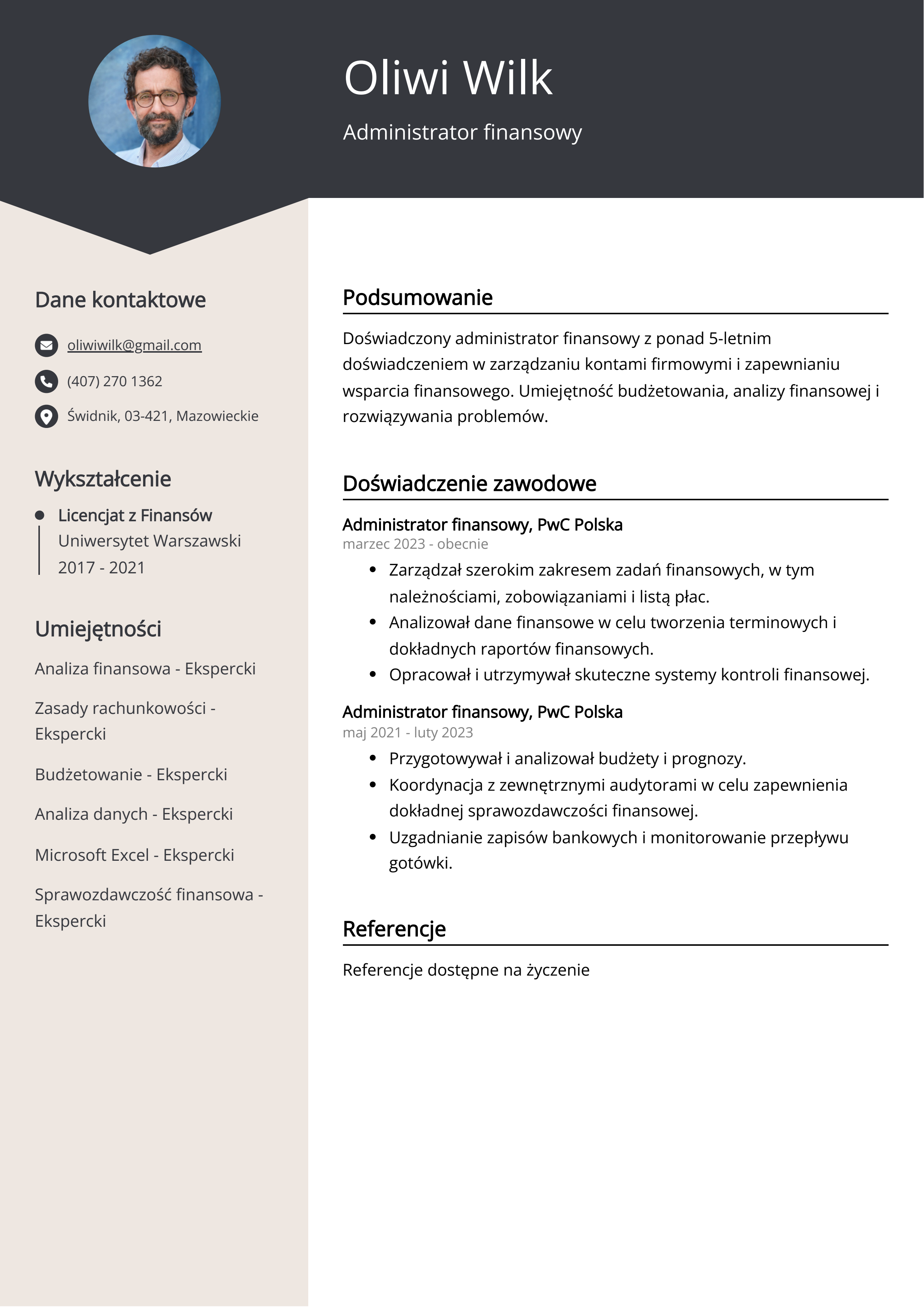 Przykład CV administratora finansowego