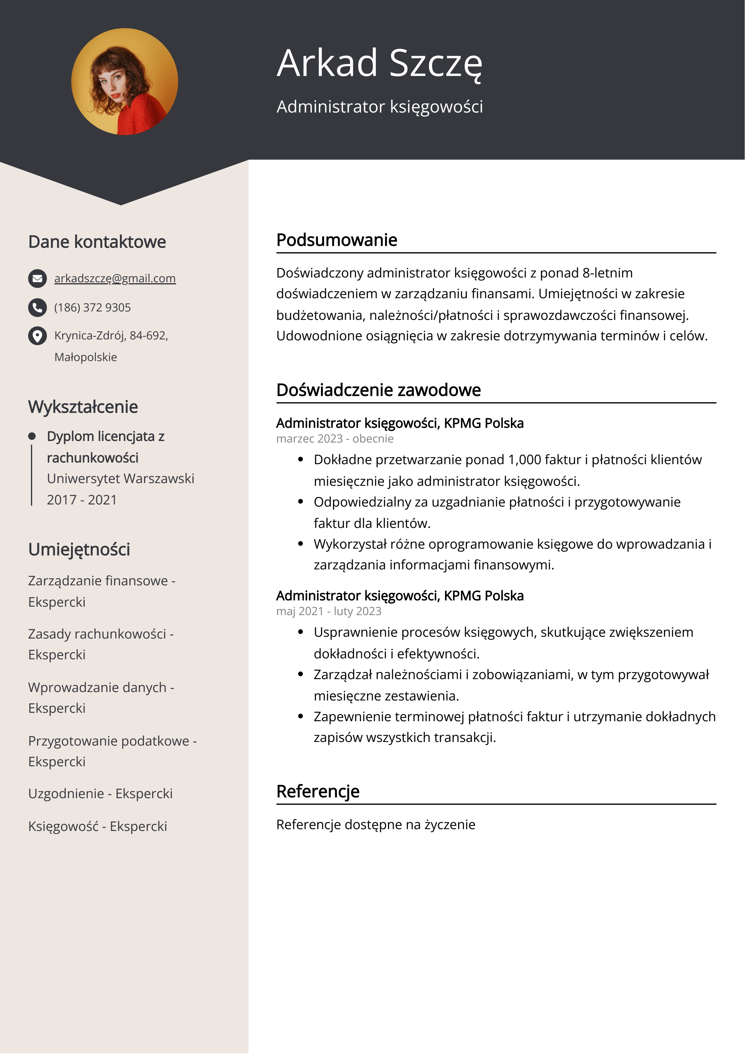 Przykład CV administratora księgowości