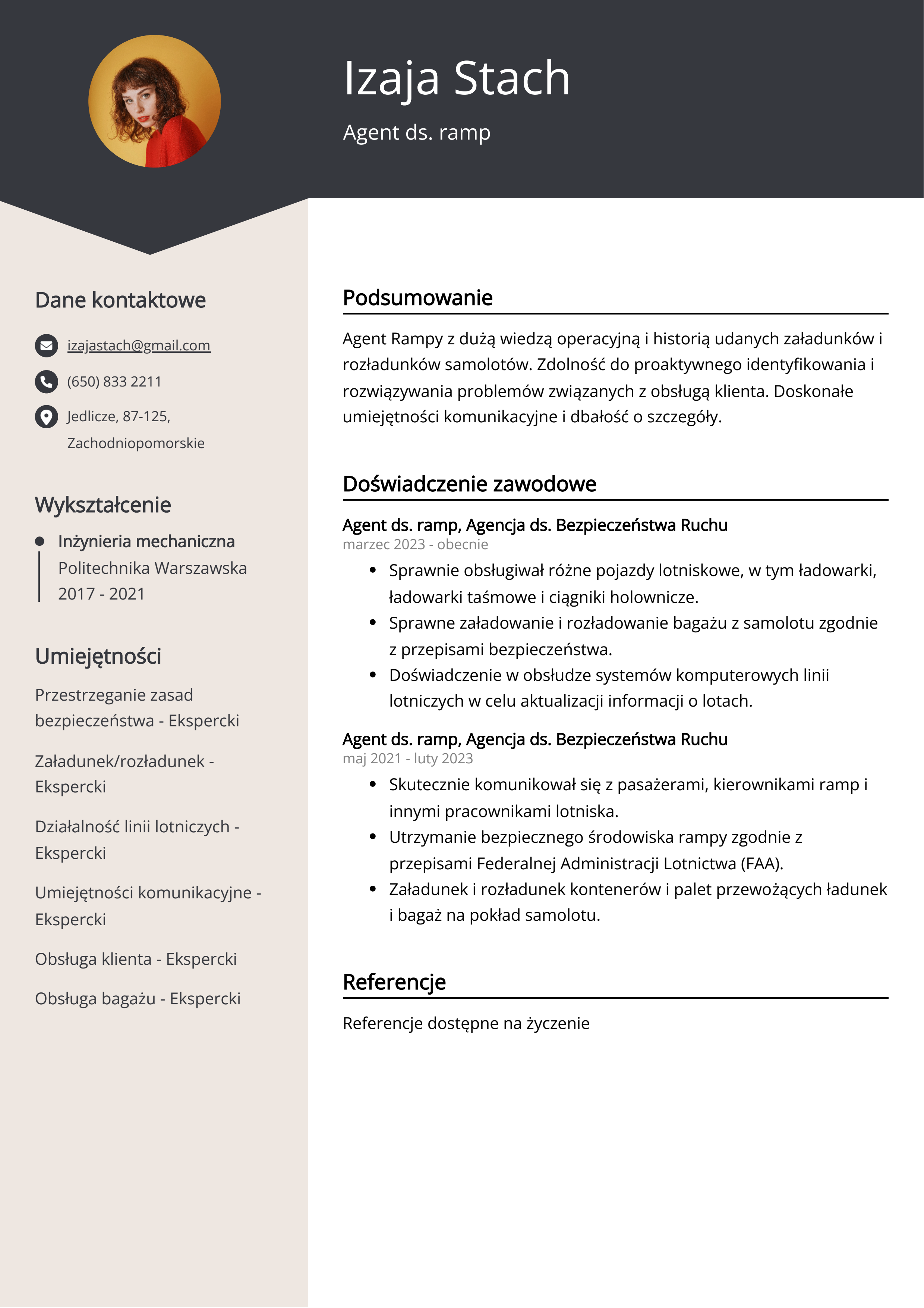 Agent ds. rampy Przykład CV