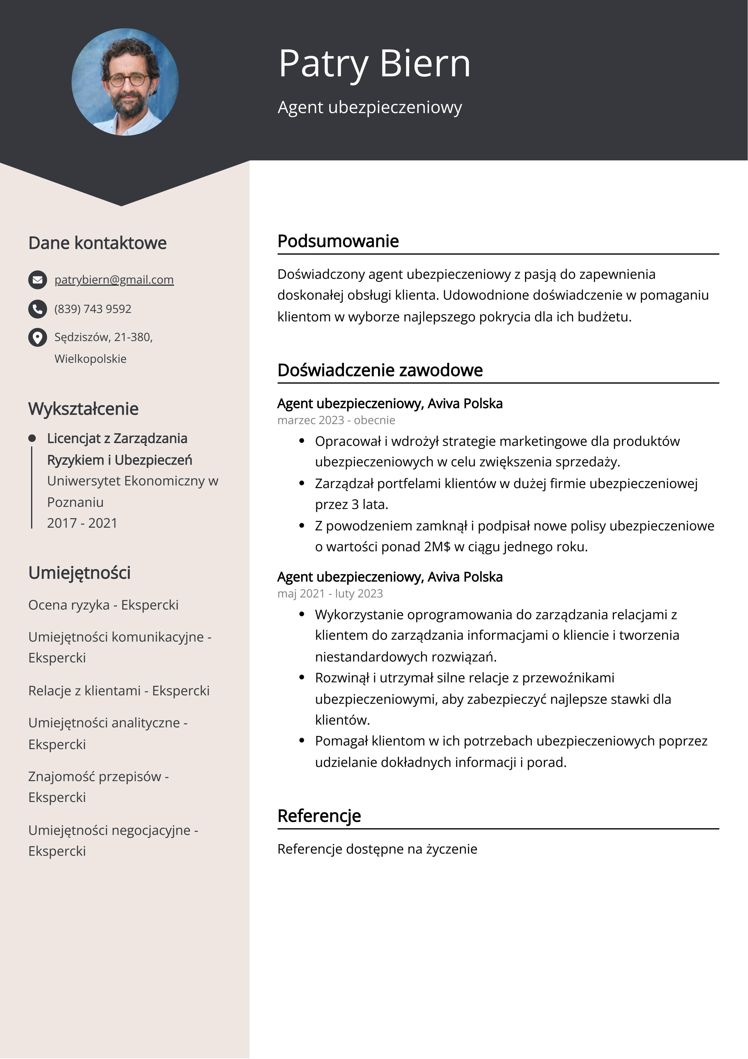 Przykład CV agenta ubezpieczeniowego