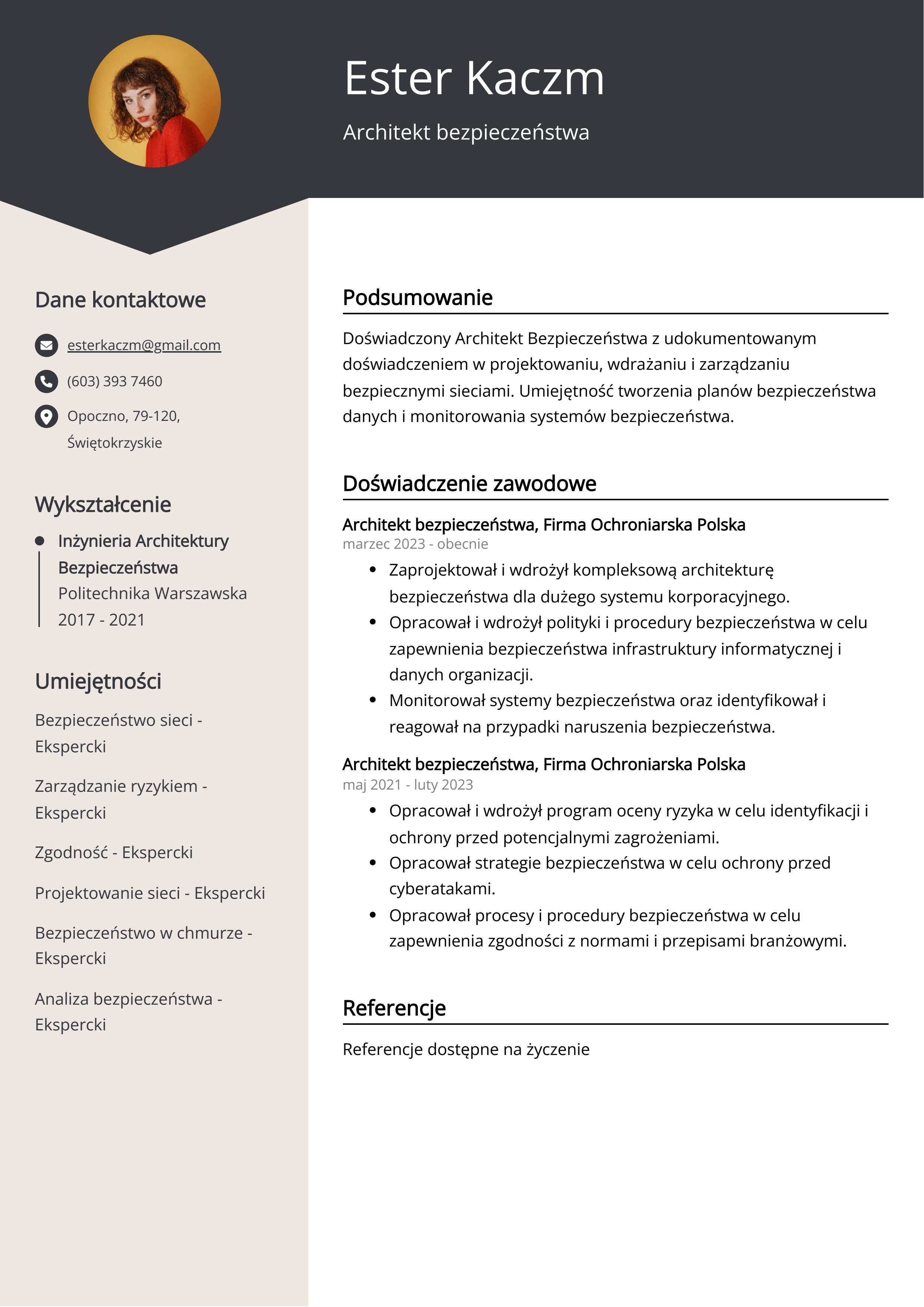 Przykład CV architekta bezpieczeństwa