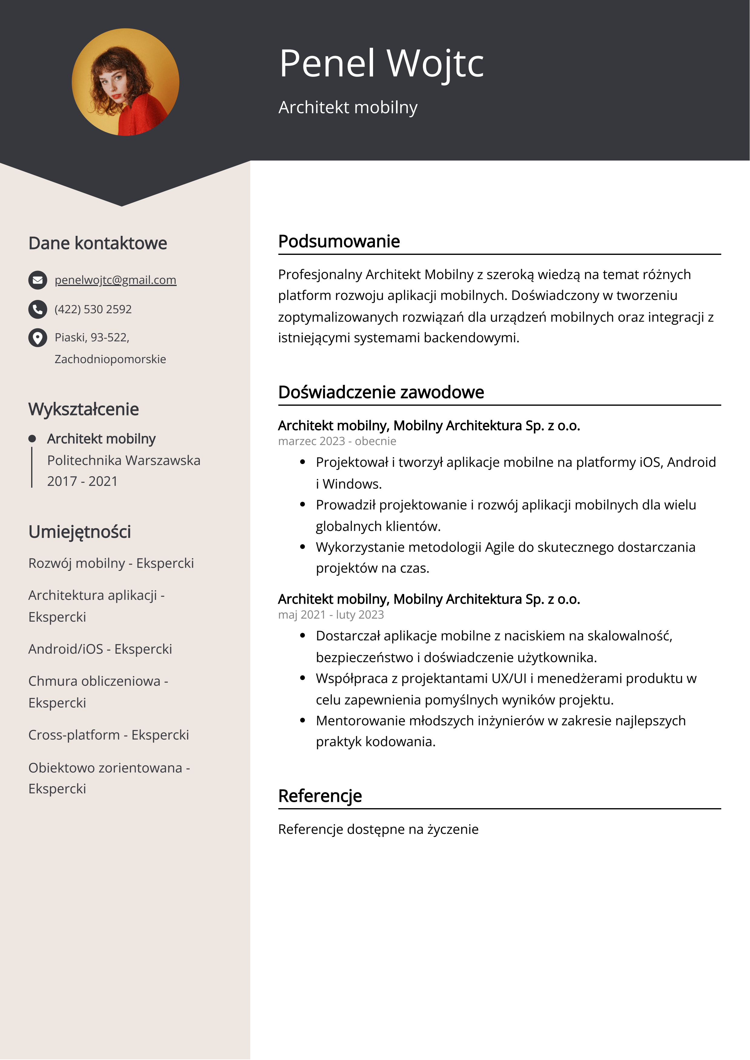 Architekt mobilny Przykład CV