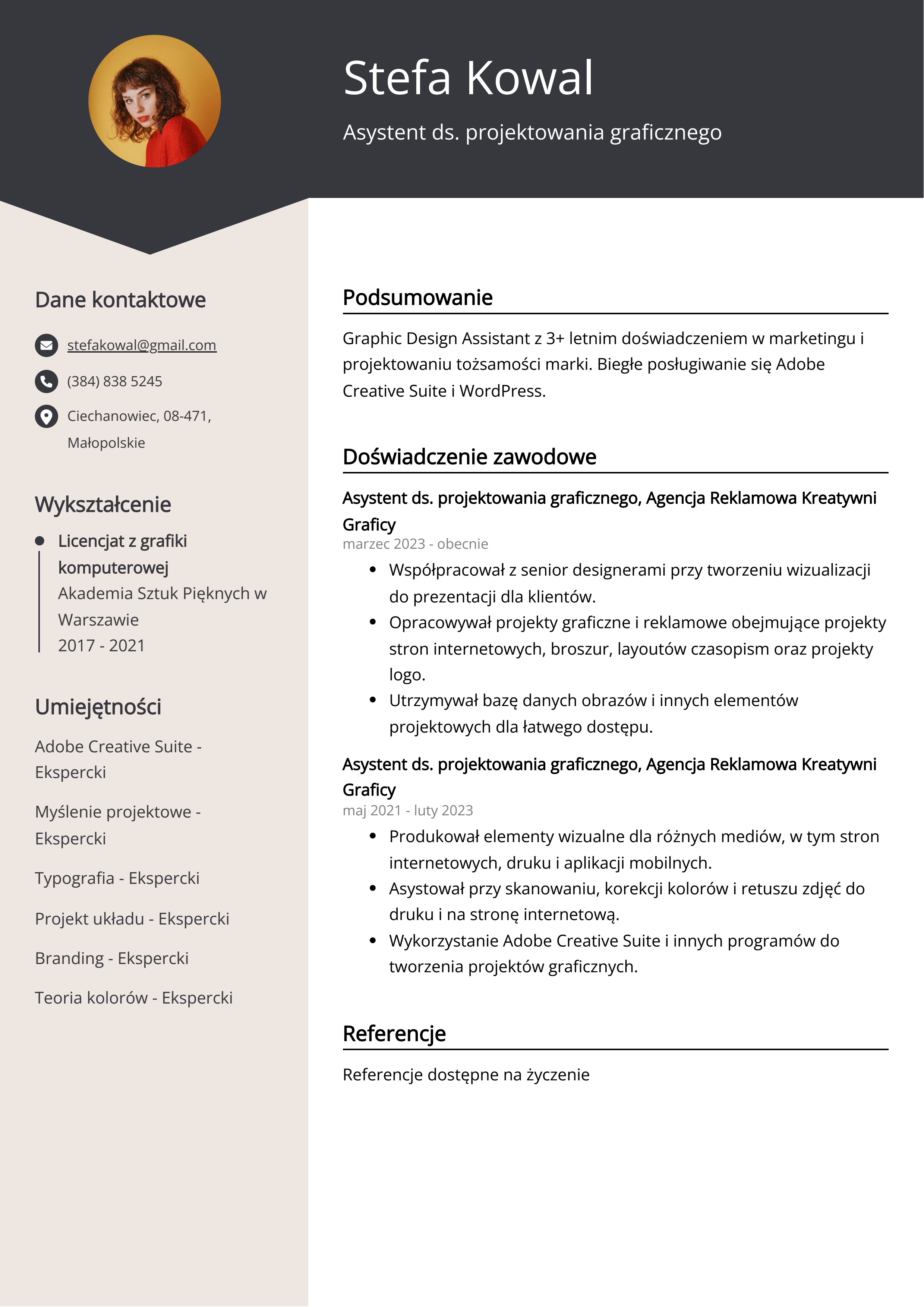 Asystent ds. projektowania graficznego Przykład CV