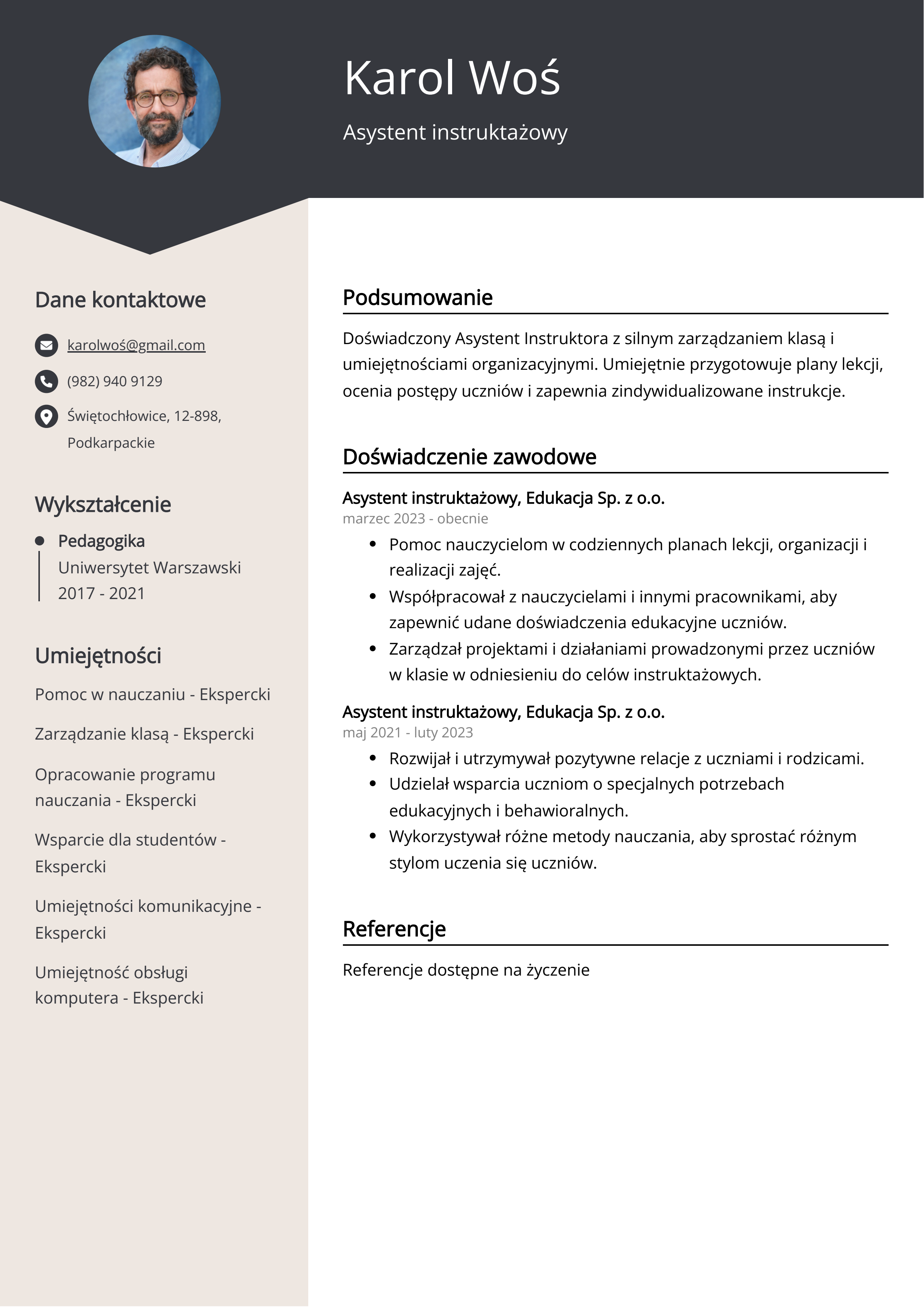 Asystent instruktażowy Przykład CV