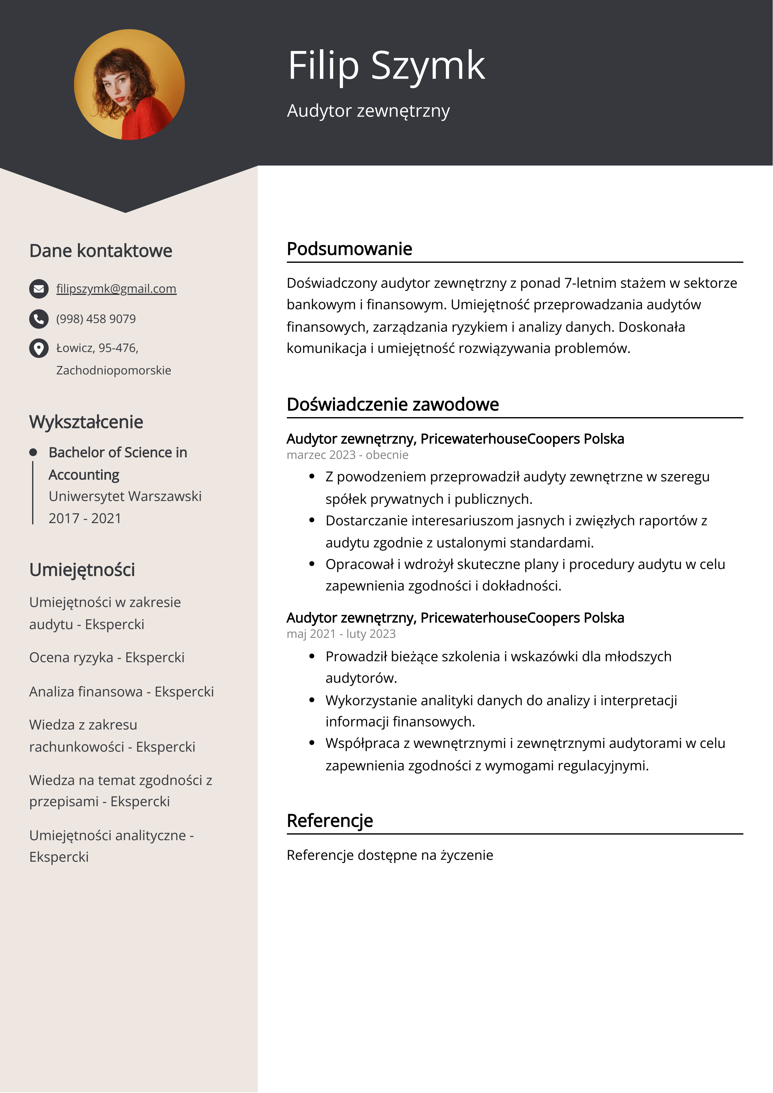 Audytor zewnętrzny Przykład CV