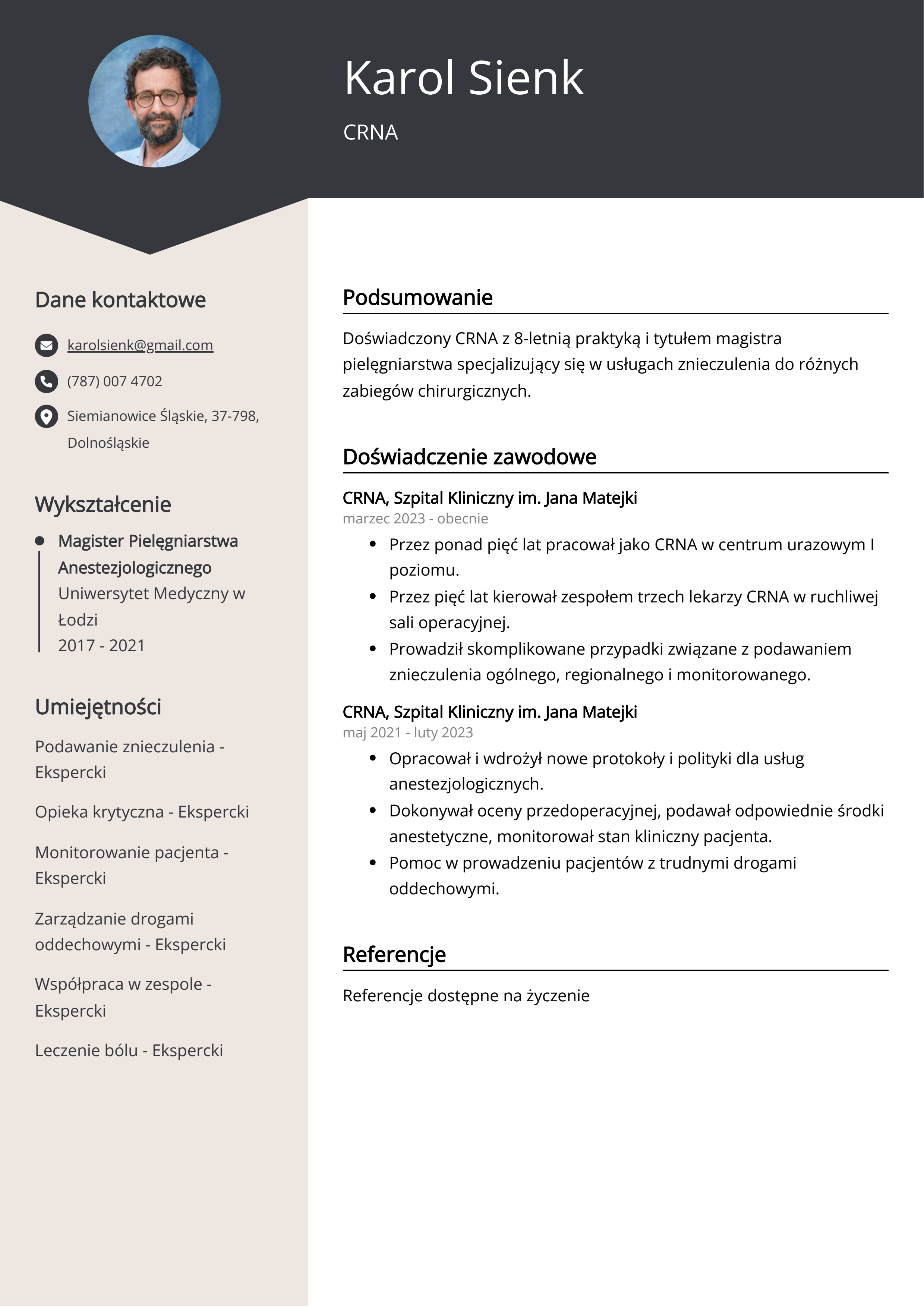 Przykład CV CRNA