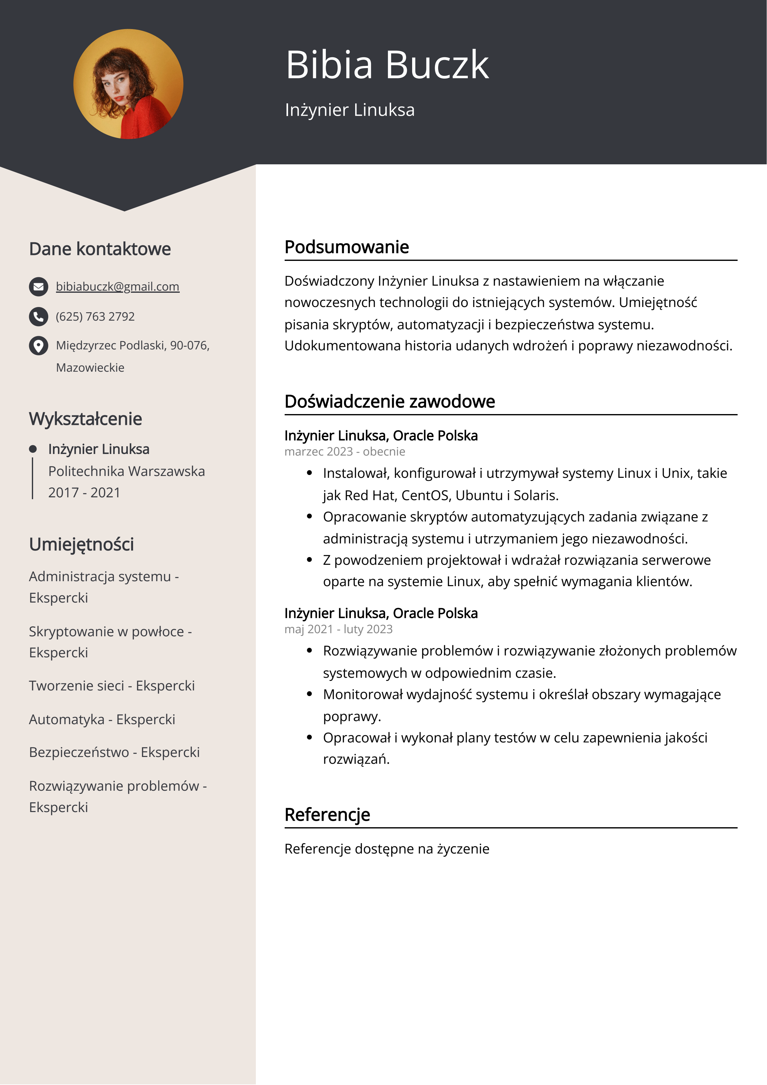 Inżynier Linuksa - przykład CV