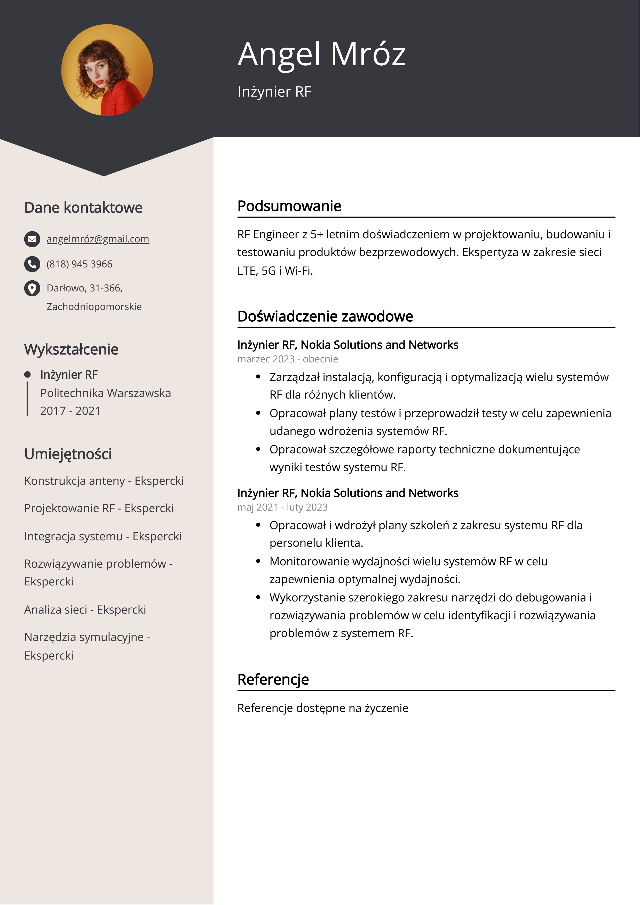 Przykład CV Inżynier RF