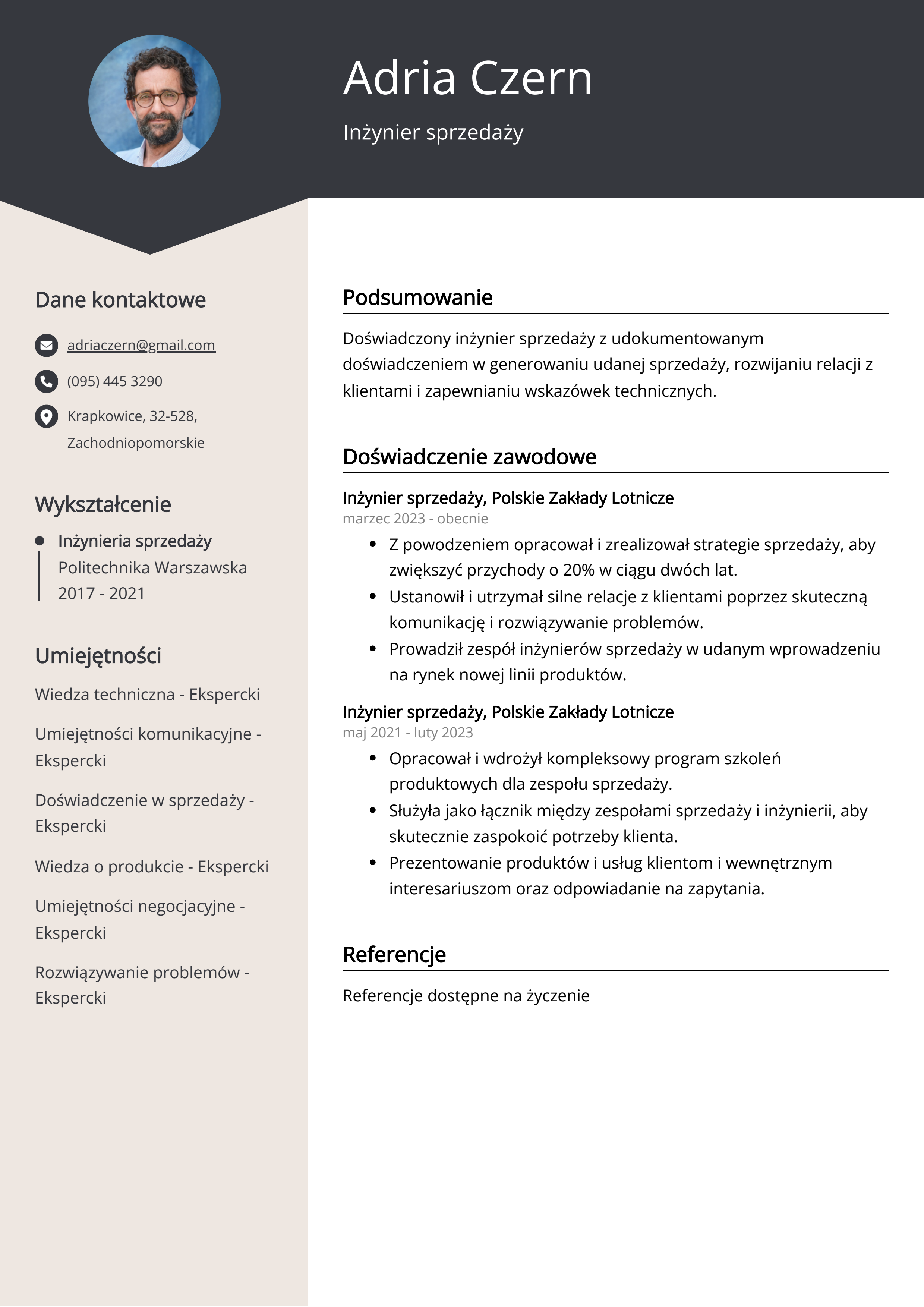 Przykład CV dla inżyniera sprzedaży