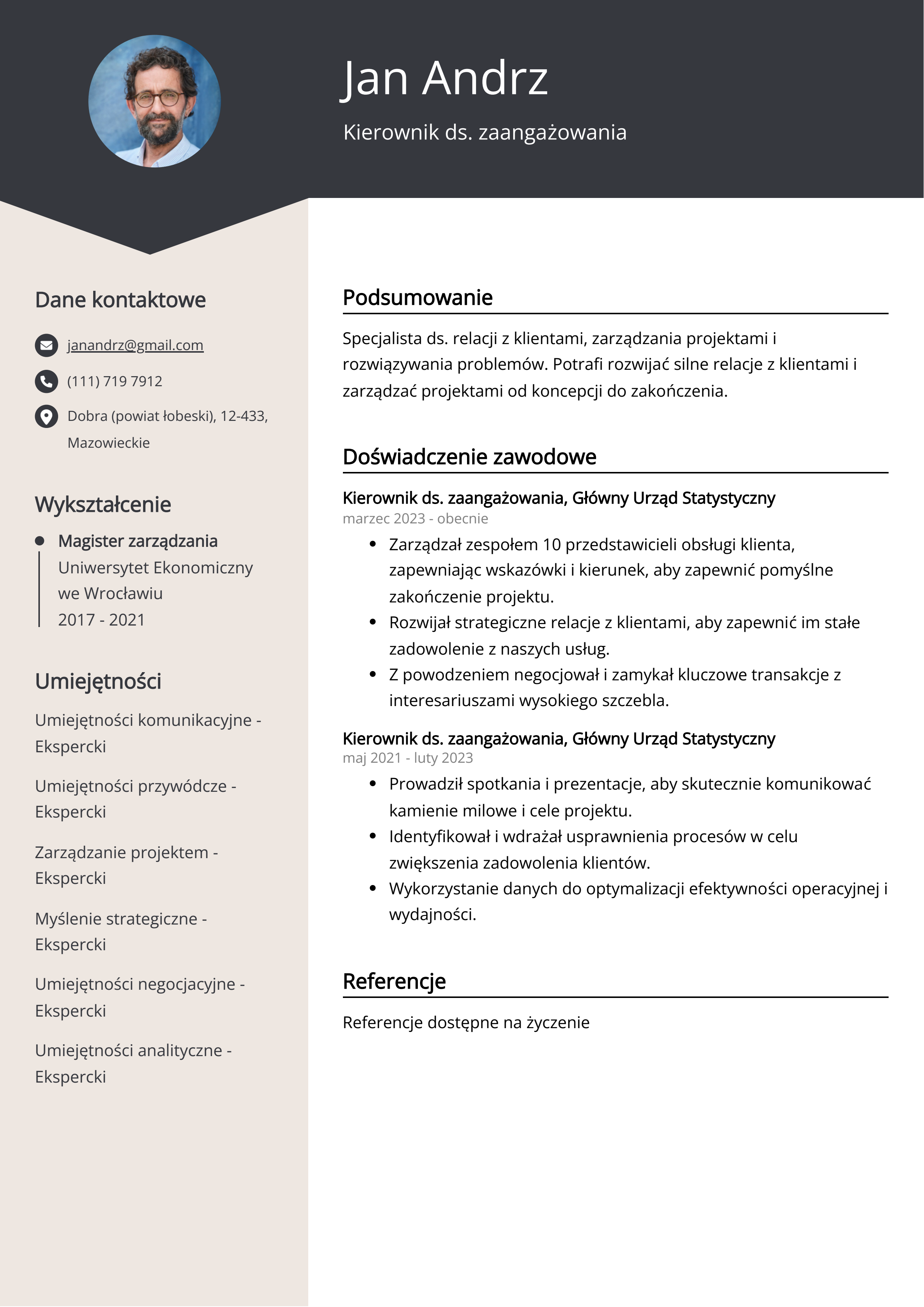 Kierownik ds. zaangażowania Przykład CV