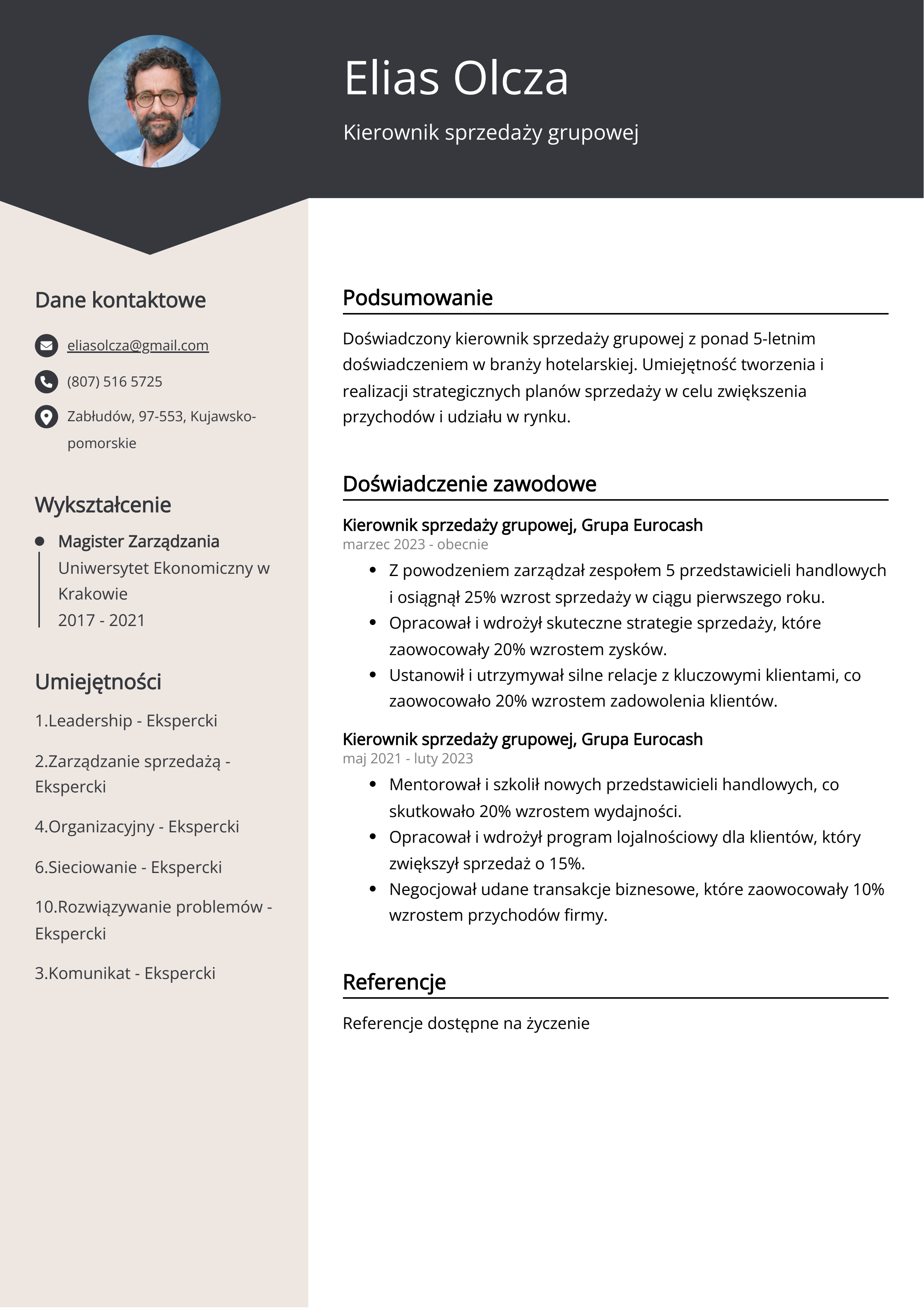 Kierownik sprzedaży grupowej Przykład CV