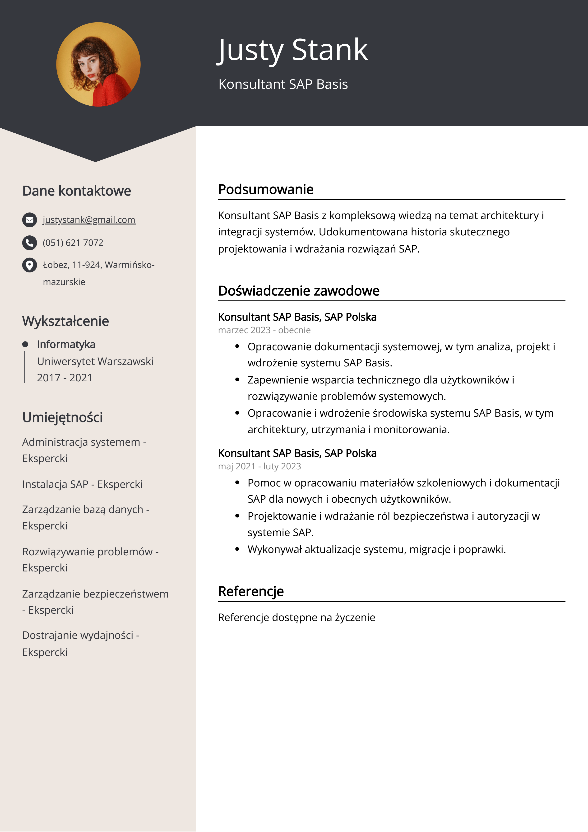 Konsultant SAP Basis Wznów przykład