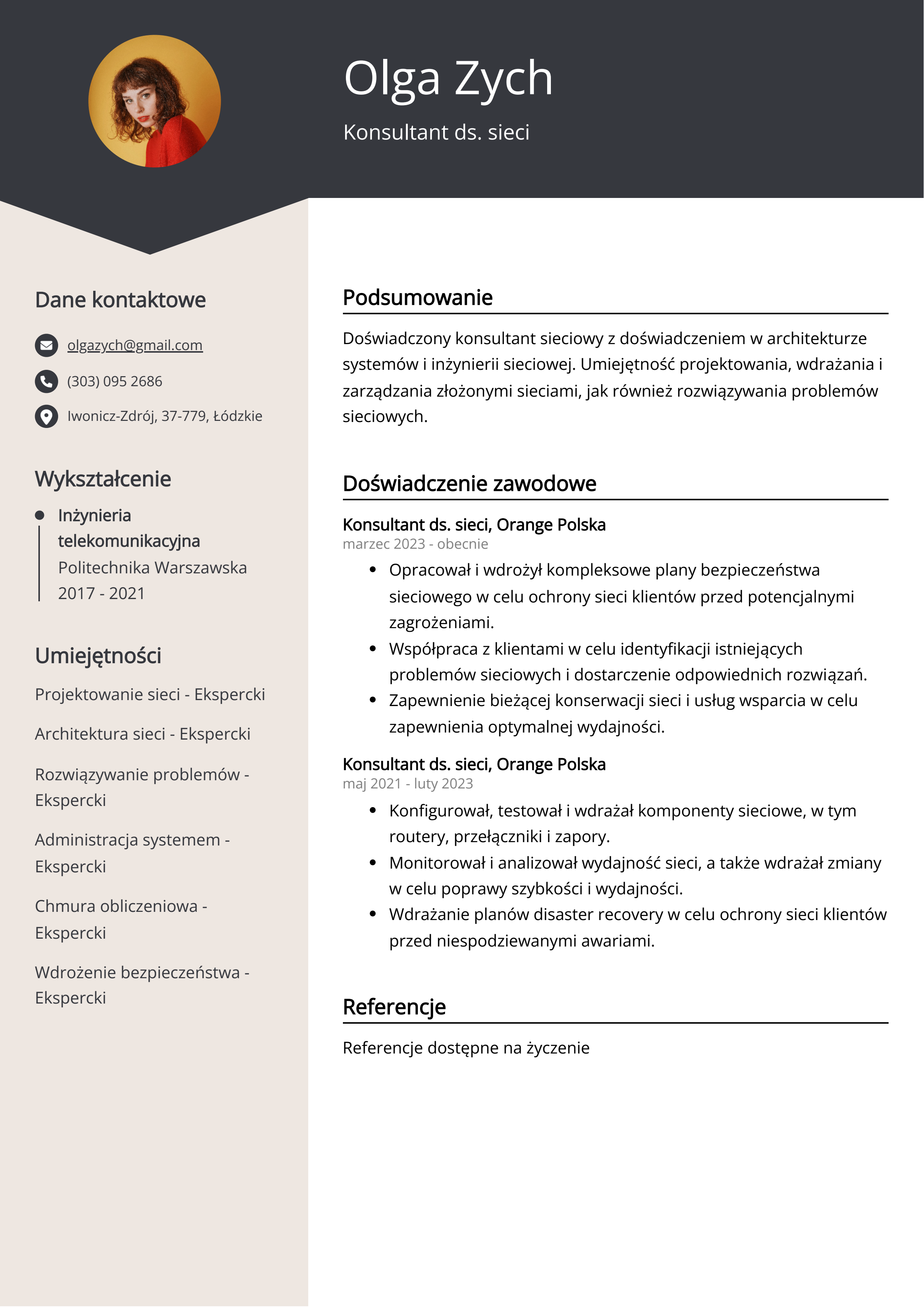 Konsultant ds. sieci Przykład CV