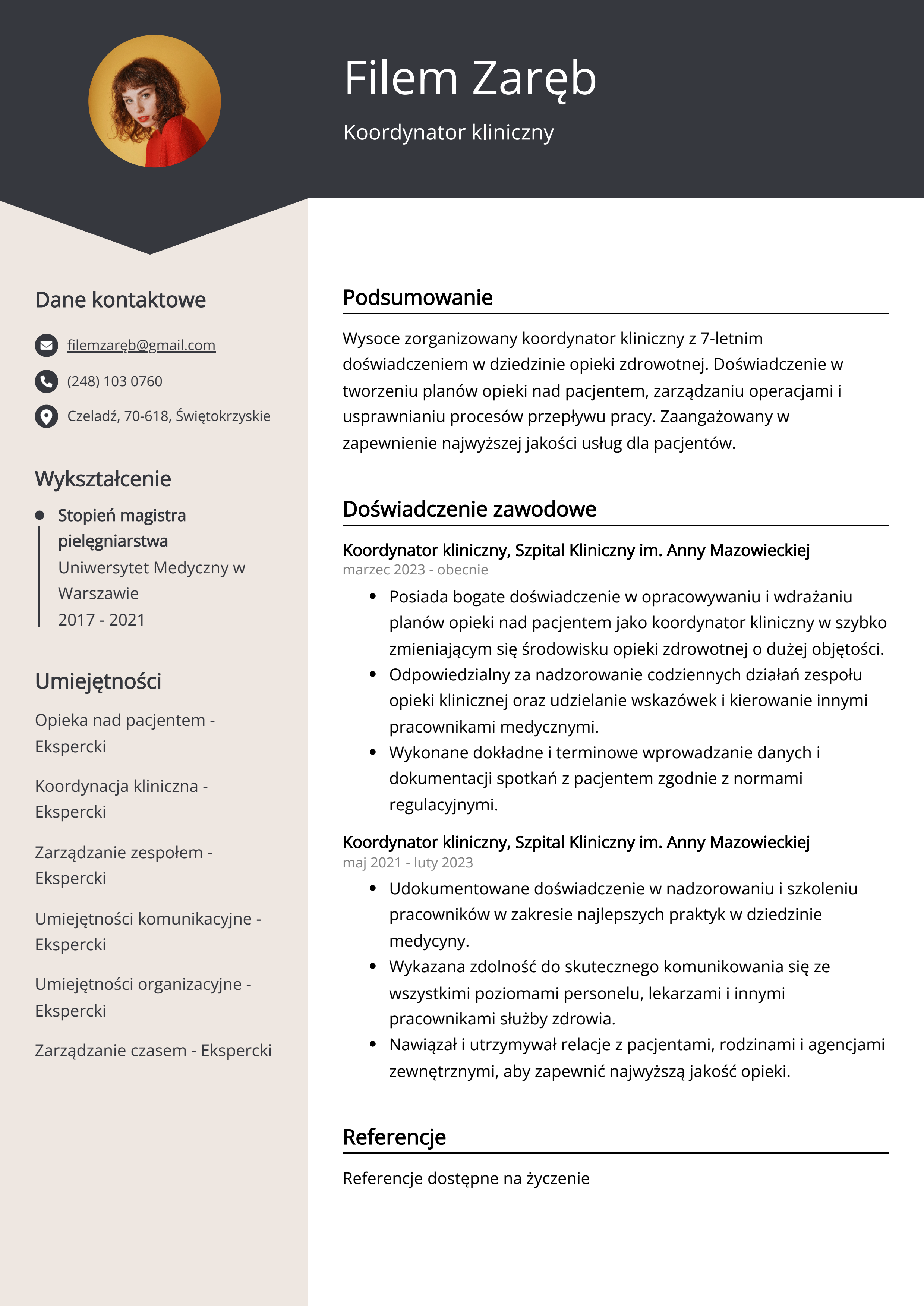 Koordynator kliniczny Przykład CV