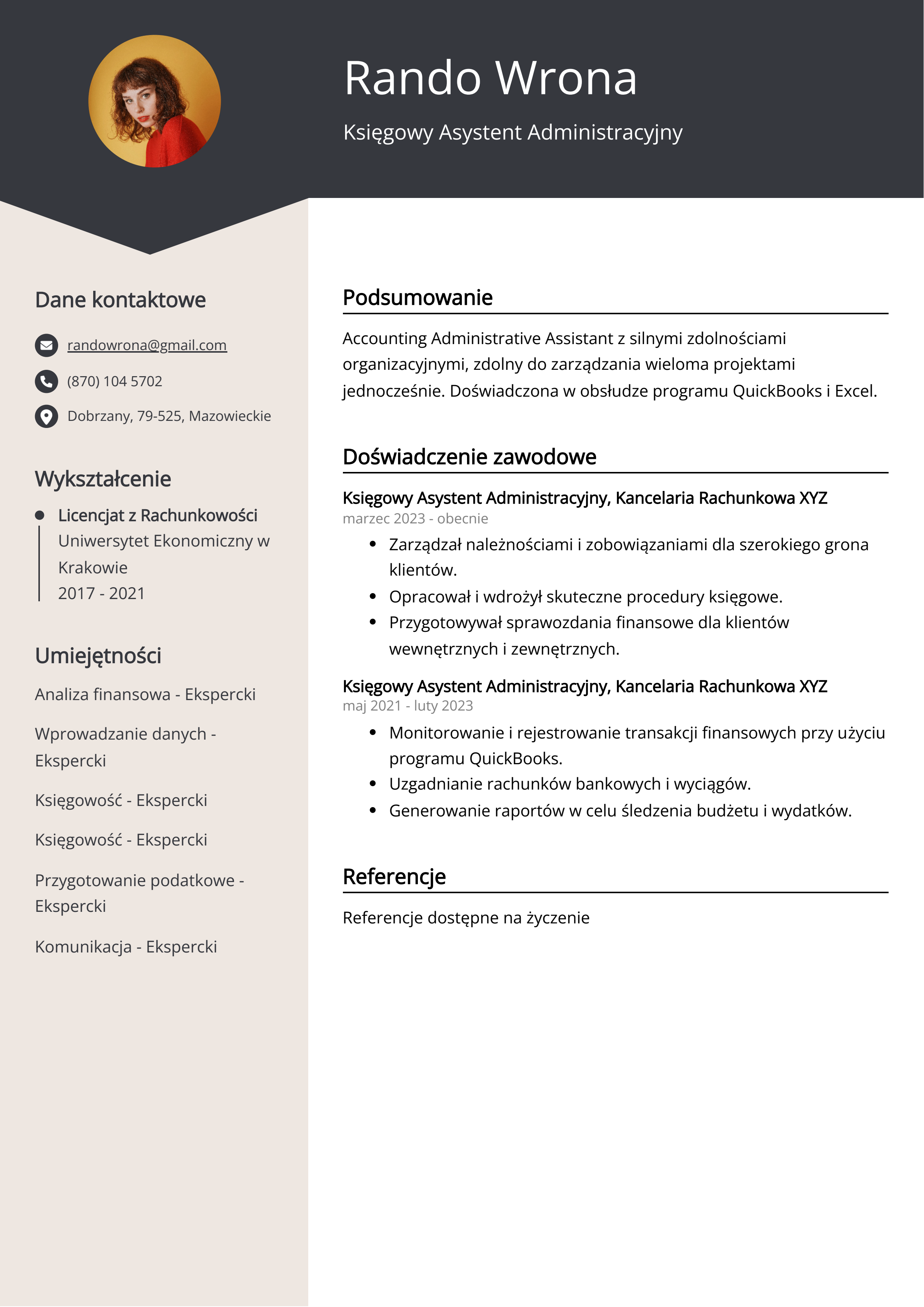 Księgowy Asystent Administracyjny Przykład CV