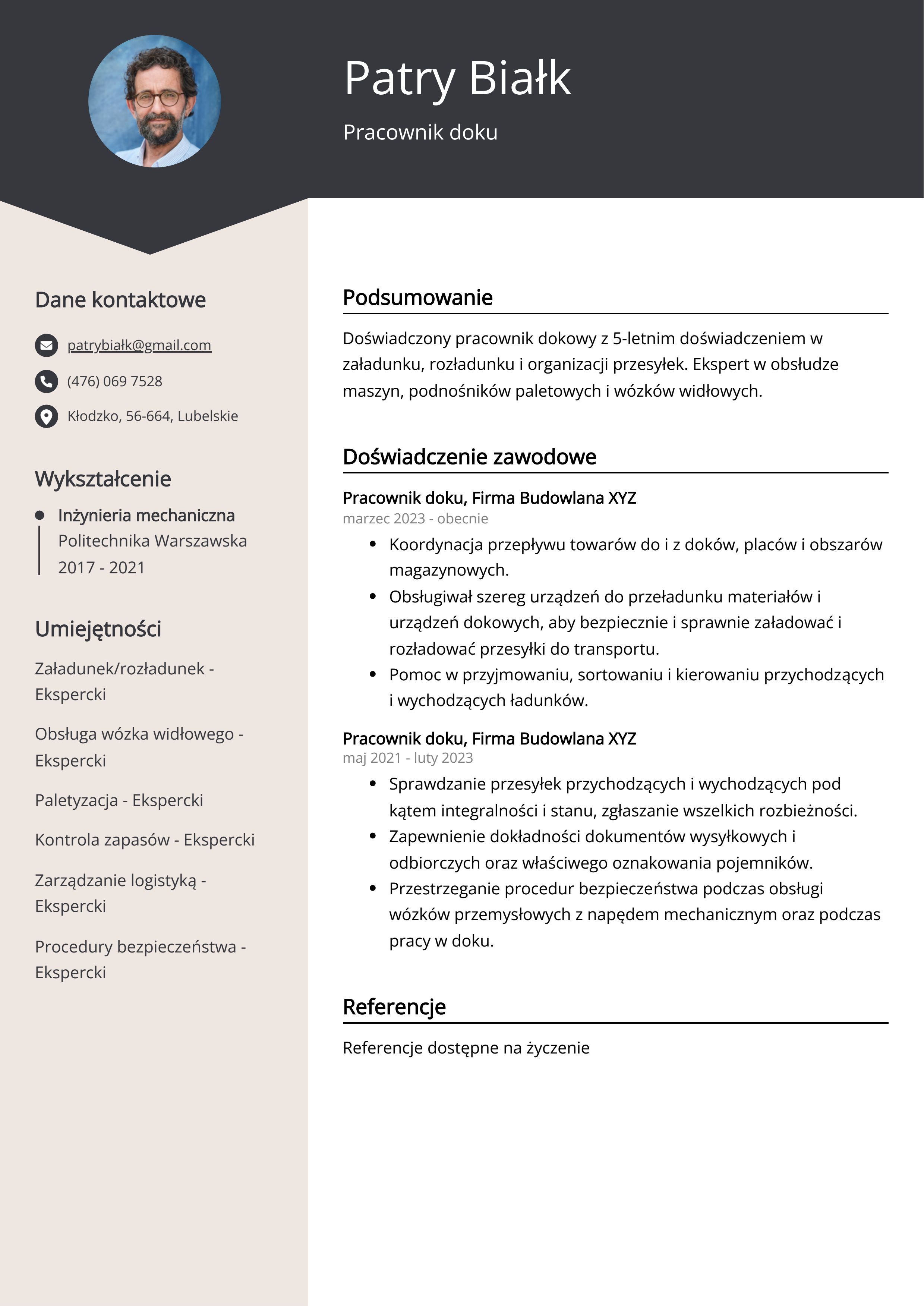 Pracownik doku Przykład CV