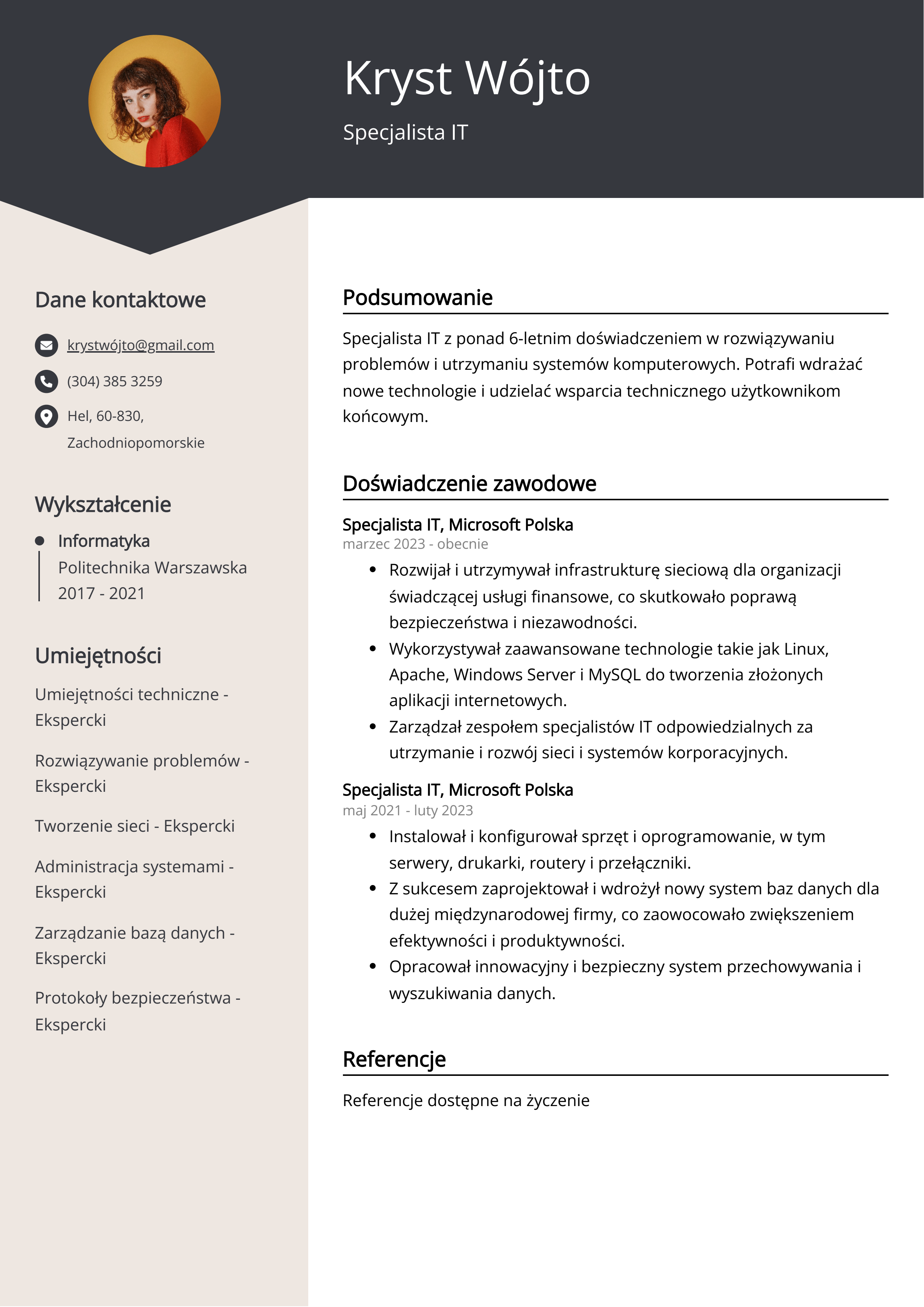 Przykład CV specjalisty IT