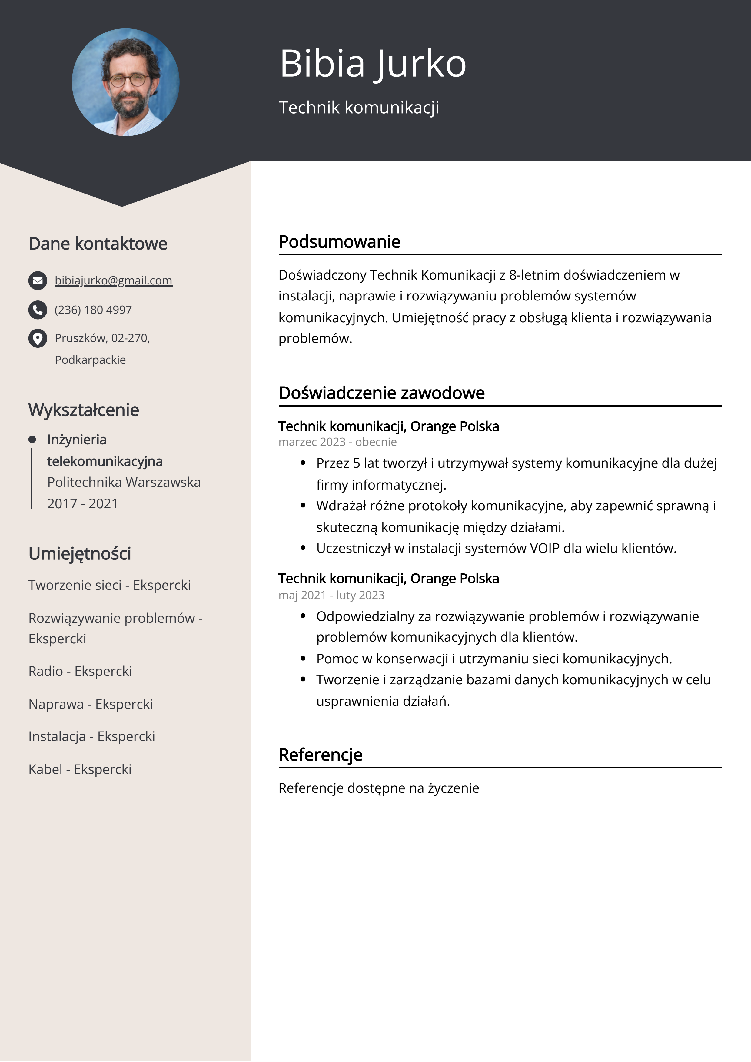 Technik komunikacji Przykład CV