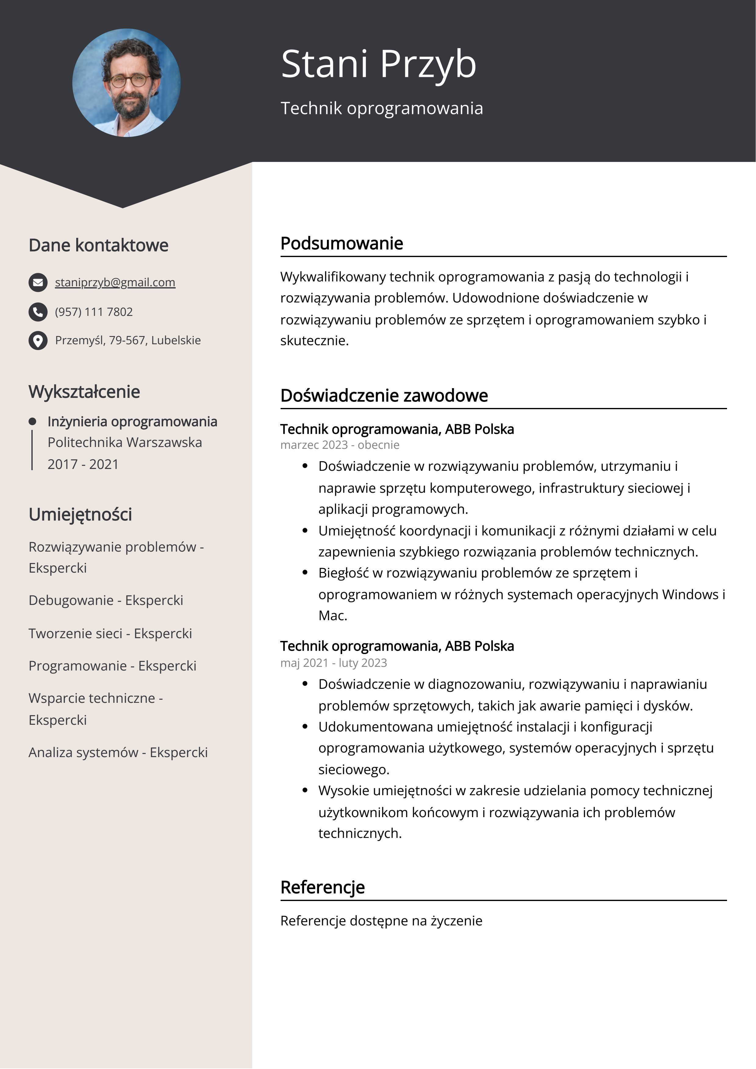 Technik oprogramowania Przykład CV