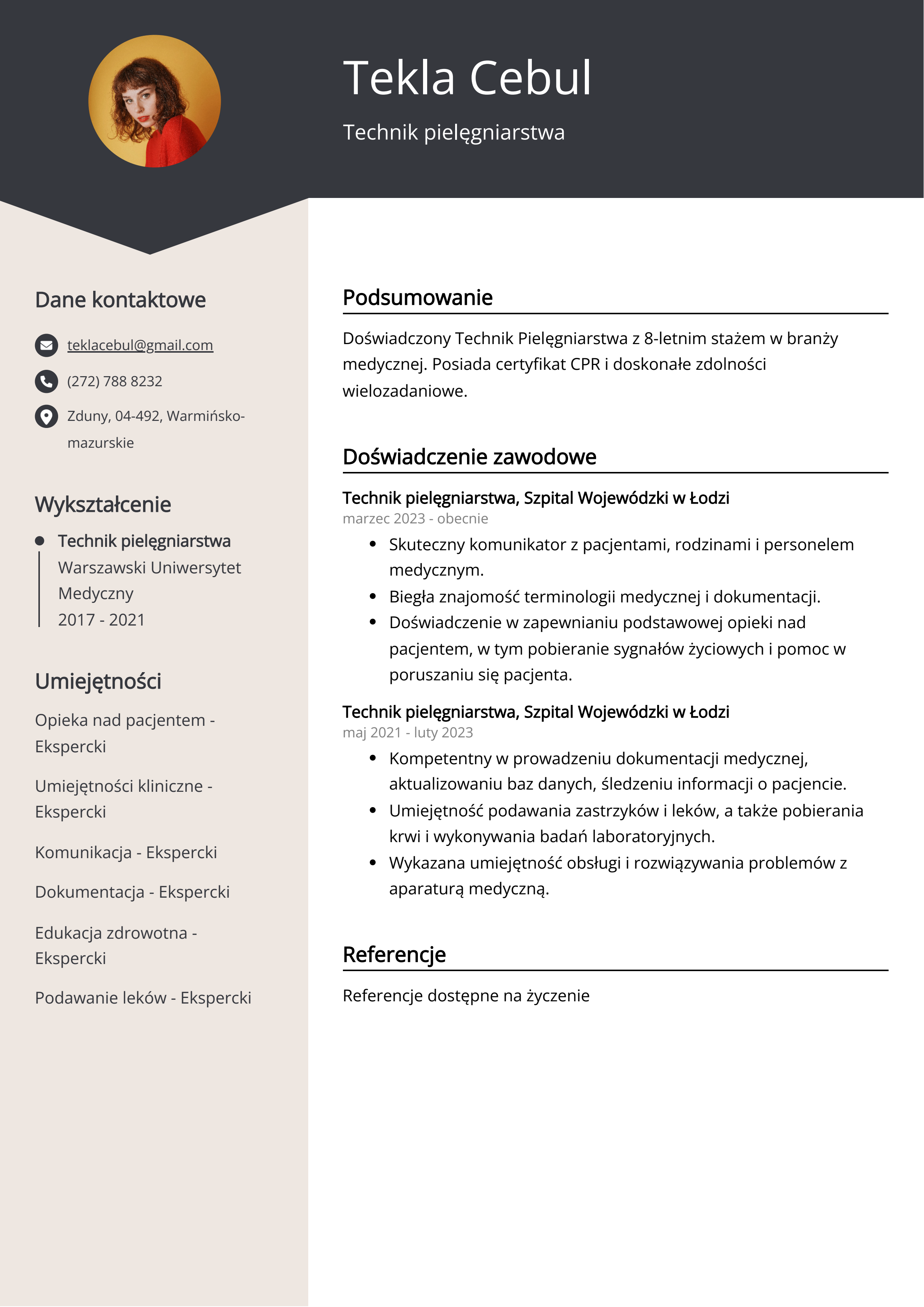 Przykład CV technika pielęgniarstwa