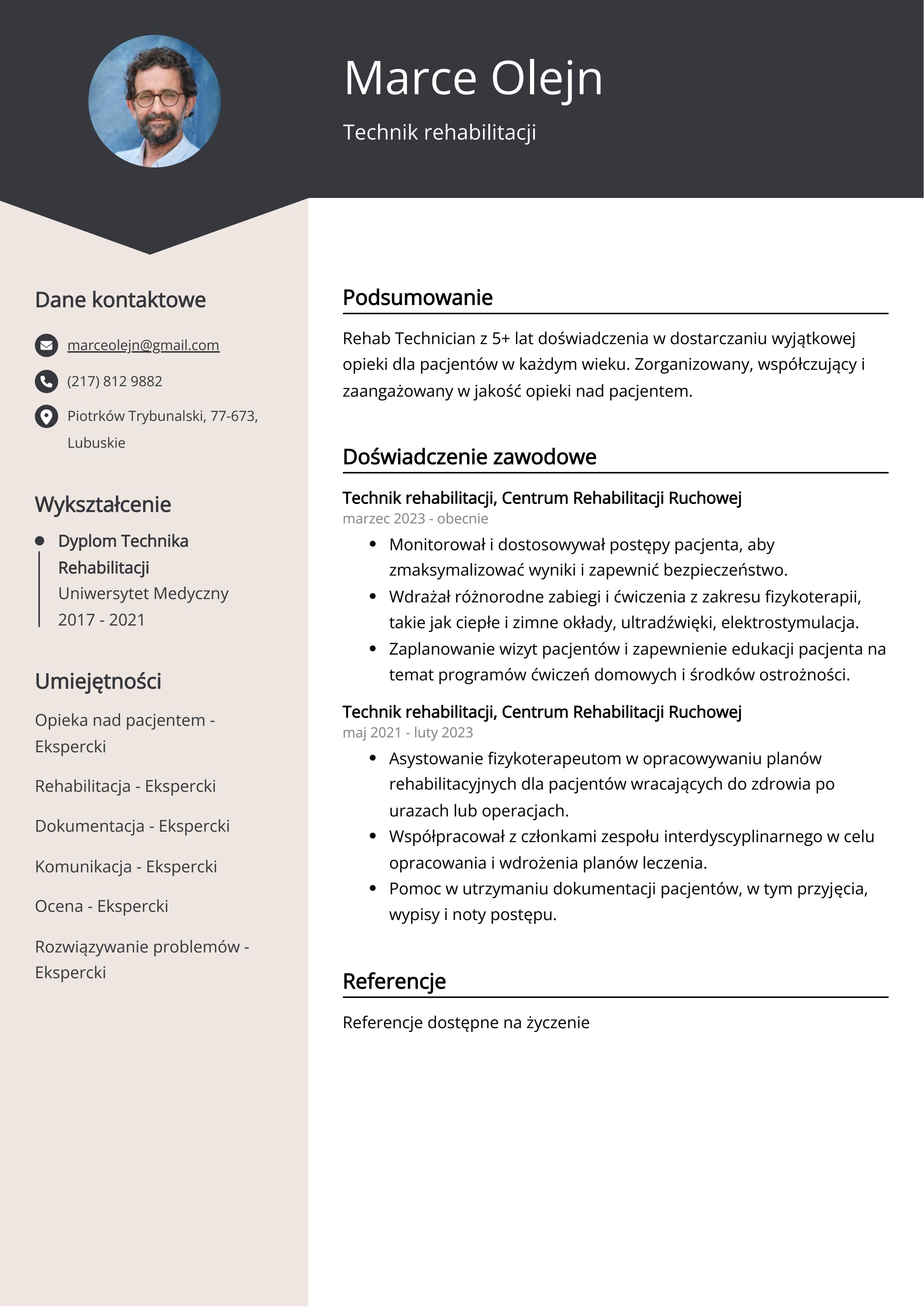 Przykład CV technika rehabilitacji