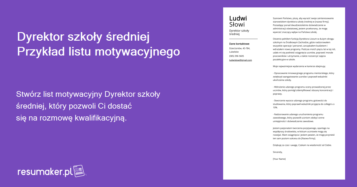 List motywacyjny Dyrektor szkoły średniej: Przykład i przewodnik (praca