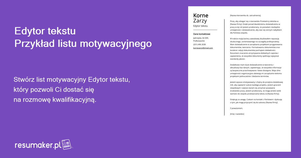Przykłady listów motywacyjnych i przewodnik Edytor tekstu