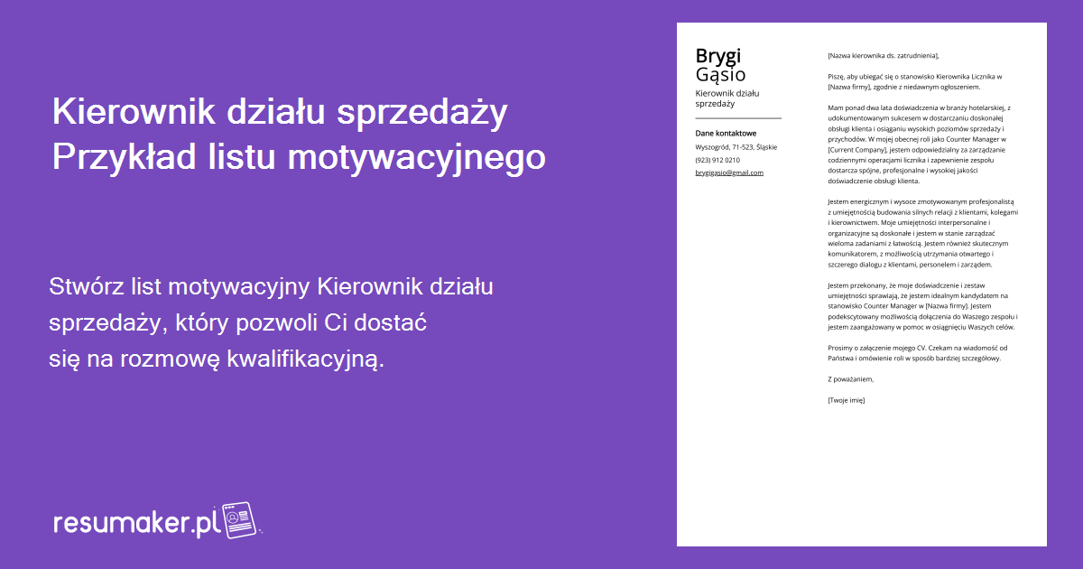 Kierownik Działu Sprzedaży Przykład Listu Motywacyjnego Na 2024 R 