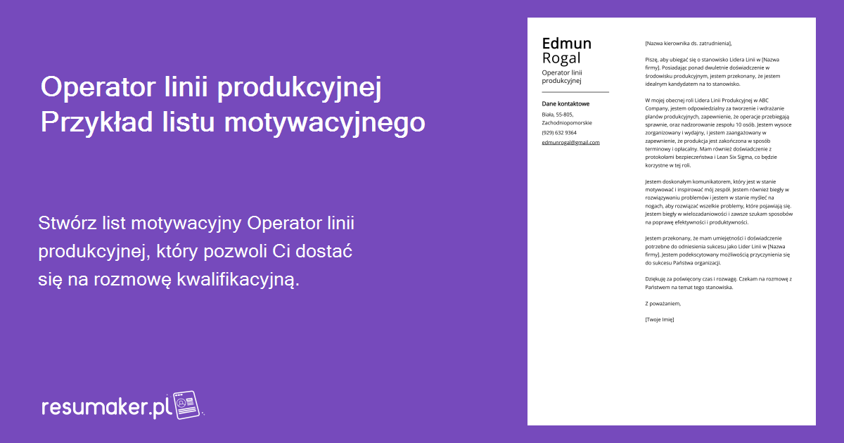List motywacyjny Operator linii produkcyjnej: Opis stanowiska, przykład ...