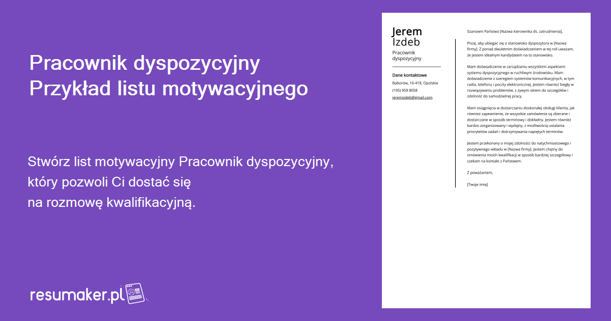 Pracownik dyspozycyjny Przykład listu motywacyjnego na 2024 r.
