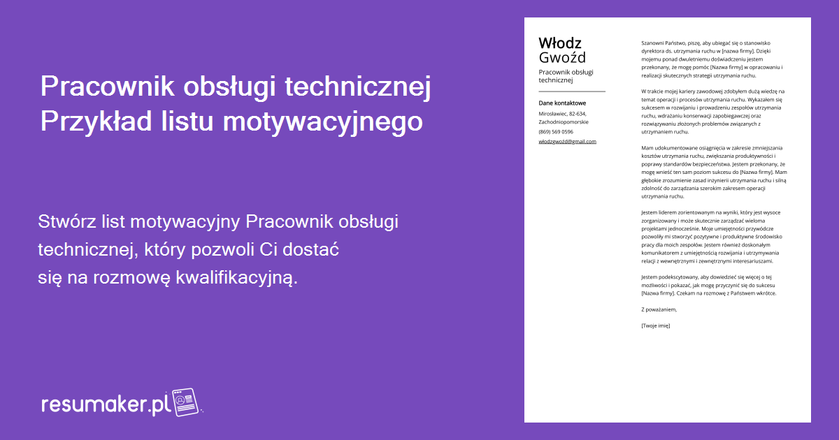 List Motywacyjny Pracownik Obsługi Technicznej Opis Stanowiska Przykład I Przewodnik 