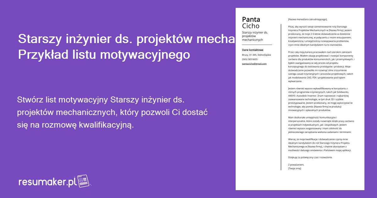 Przykłady listów motywacyjnych Starszy inżynier ds. projektów ...