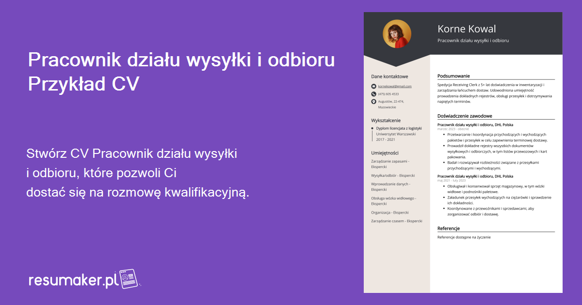 Przykłady CV Pracownik Działu Wysyłki I Odbioru (szablon I Ponad 20 ...